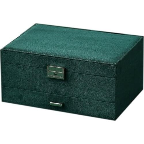 Three Layer New Vintage Flannel Jewelry Box Earrings Earrings Rings Necklace Jewelry Storage Box Dark Green