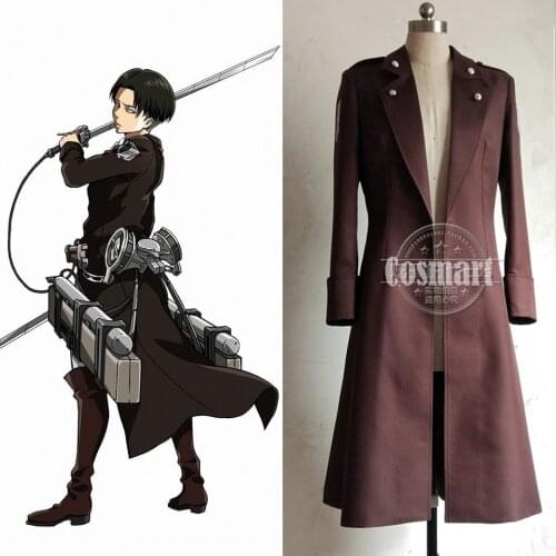 [STOCK]Anime Attack on Titan Shingeki no Kyojin Figure Levi Military Uniform Trench Coat Halloween Cosplay Costume For Adult