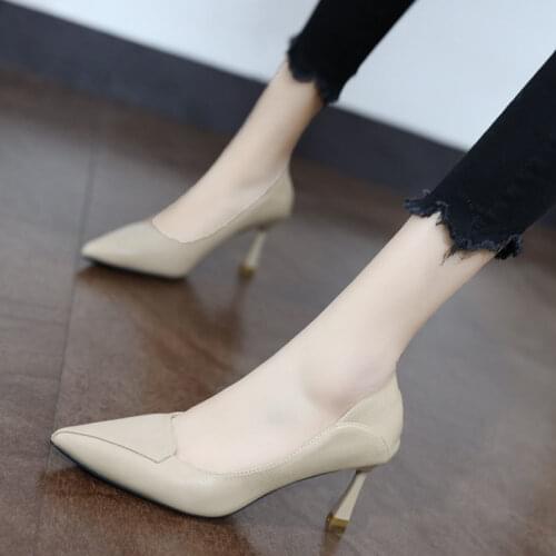 Shoes Women French High Heels Women Pointed Stiletto Professional Soft Leather Versatile and Comfortable Two-wear Single Shoes