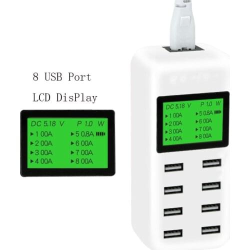 8 Port Smart USB Fast Charging Hub w/ LCD 40W Multi-Port USB Charging Station Wall Travel Charger for iPhone Xs MAX iPad SAMSUNG