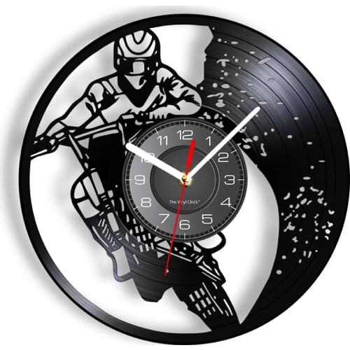 Dirt Bike Rider Vinyl Album Re-purposed Record Clock Extreme Racing Sport Man Cave Decor Wall Watch Gift for Motocross Rider