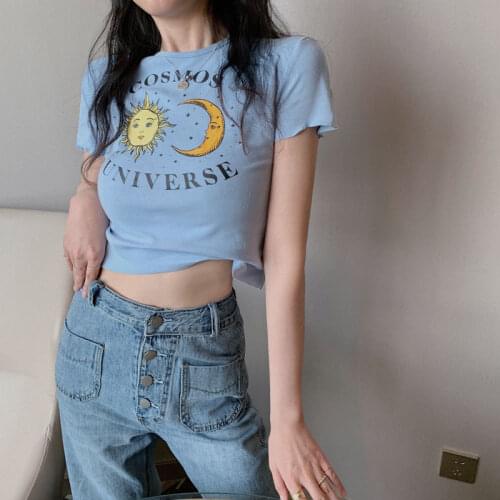 Vintage Casual Daisy T-shirt Womens T-shirts Tops Japanese Kawaii Ladies Ulzzang Female Korean Harajuku Clothes For Women