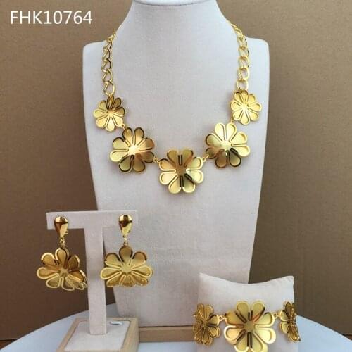 Yuminglai African 3pcs New Flower Fashion Luxury Dubai Full Jewelry Set For Women Wedding Party FHK10764