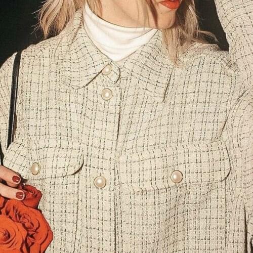 2021 Fall Winter Women Plaid Solid Printed Pearl Jacket New Casual Button Loose Single Breasted Jacket Plus SizeThick Shirt