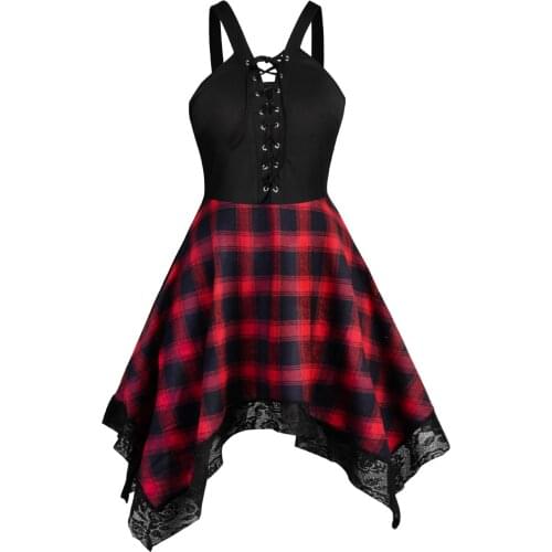 Sexy Lace Up Rock Punk Dress 2021 A Line Gothic Harajuku Vintage Summer Sleeveless Party Dress Women Plus Size Casual Dress
