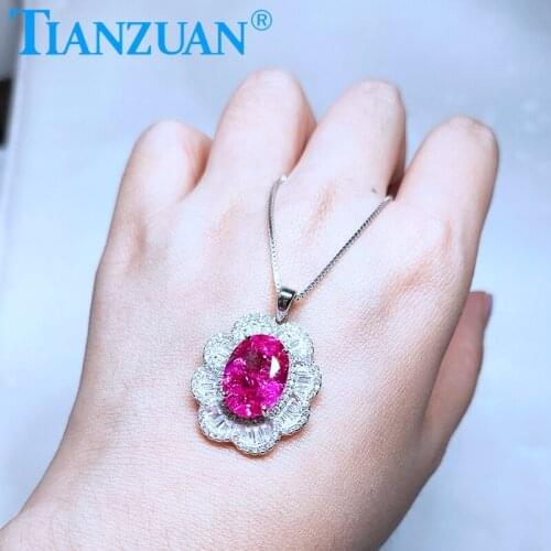 10*14mm 7.3ct main stone artificial pink color ruby flower with 925 silver pendant necklace for jewelry
