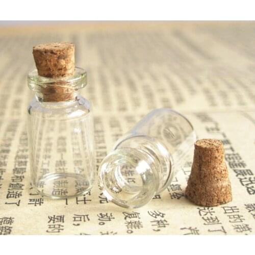 100 x 1ml Mini Glass Clear Bottles with Wooden Cork 13mm*24mm*6mm 1cc Sample Glass Vial 0.5ml 2ml 3ml till 1000ml is Available
