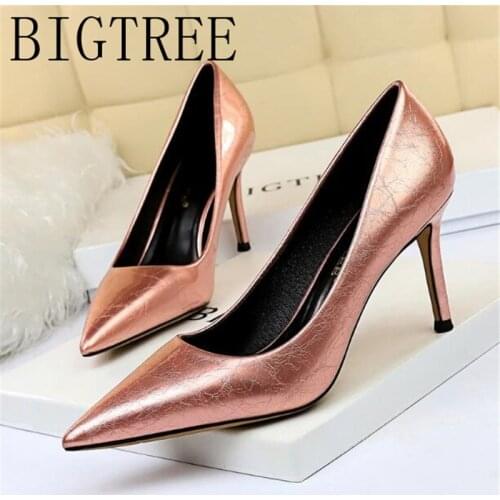 2019 Fashion Women Pumps Shoes PU Patent leather Pointed Toe Thin Heels 8CM High Heels Womens Wedding Shoes