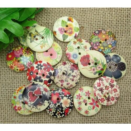 30Pcs Mixed 30mm Round Wood Sewing Buttons For Kids Clothes Scrapbooking Decorative Botones Crafts Needlework DIY Accessories