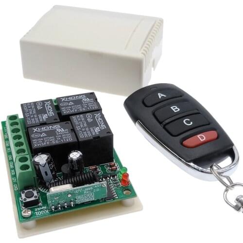 4 Way wireless remote control switch 433MHZ DC 12V relay receiver module RF 4NO+4NC controller