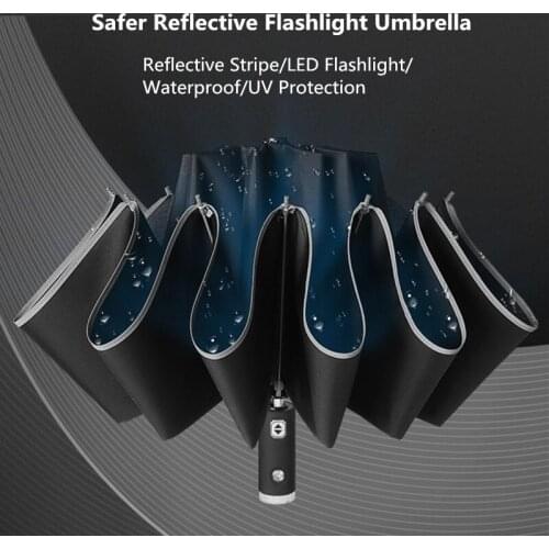 Automatic Umbrella With Reflective Stripe LED Light 10 Ribs Three-folding Business Umbrella with Light Auto Open Close