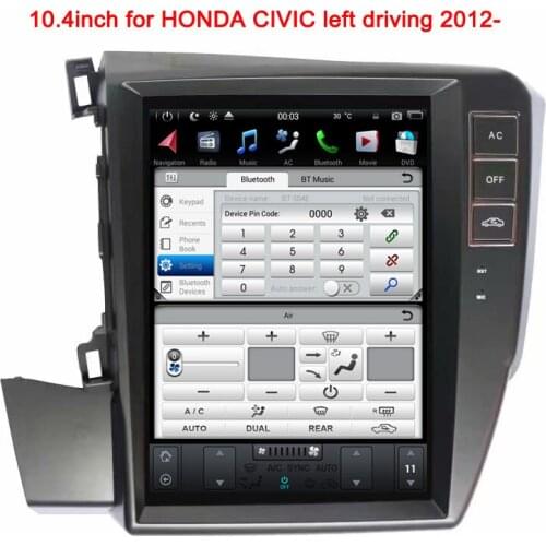 10.4"Android 7.1 tesla style car dvd player for honda civic 2012-2014 with gps navigation 4core touch screen autoradio headunit