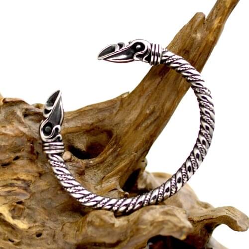 Viking Crow Head Bracelet Overall Stainless Steel Double Crow Head Fashion Mens Viking Big Bangle Viking Jewelry