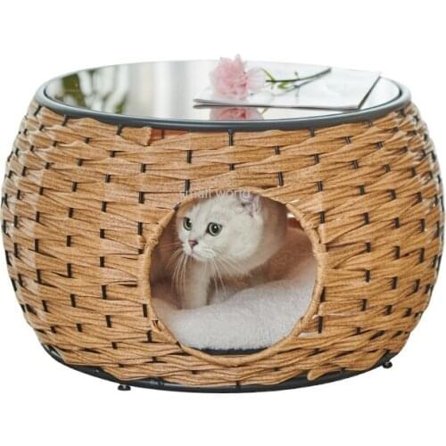 Rattan glass tea table dual-use cat litter to keep warm cat villa semi-enclosed cat house cat cage for all seasons dog beds