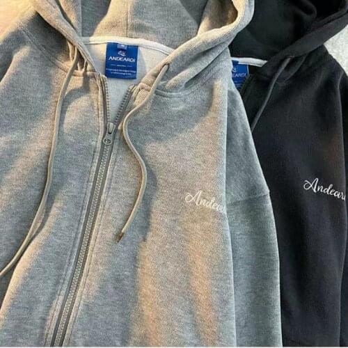 Ladies Zipper Hoodie Loose Retro Wild Design Cardigan Street Embroidery Korean Tops Punk Gothic Couple Clothes Oversized Hoodie