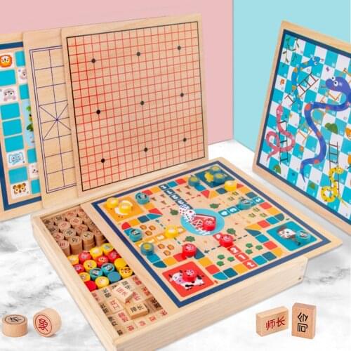 Childrens Multifunctional Board Game Chess Wooden Flying Chess Checkers Gobang Chinese Chess Adult Parent-child Game