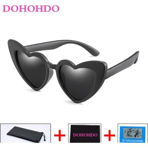 DOHOHDO HOT Glasses LOVE Heart Shapes Baby Kids Polarized Sunglasses Flexible Soft Rubber Frame Children UV400 Gafas With Pouch