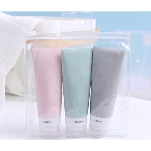 New 3Pcs 38/60/80ml Travel Silicone Lotion Shampoo Shower Gel Cosmetics Empty Bottle