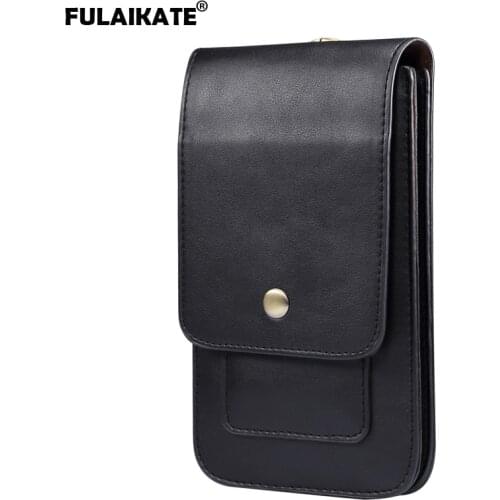 FULAIKATE 4.7 5.5 6.9" Lambskin Mens Mobile Phone Universal Double Grid Waist Holster Outdoor Climbing Portable Business Pocket