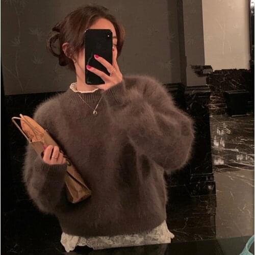 Exquisite Mink Cashmere Sweater Senior Texture Short Loose Round Neck Pullover Womens Autumn Winter JNS003