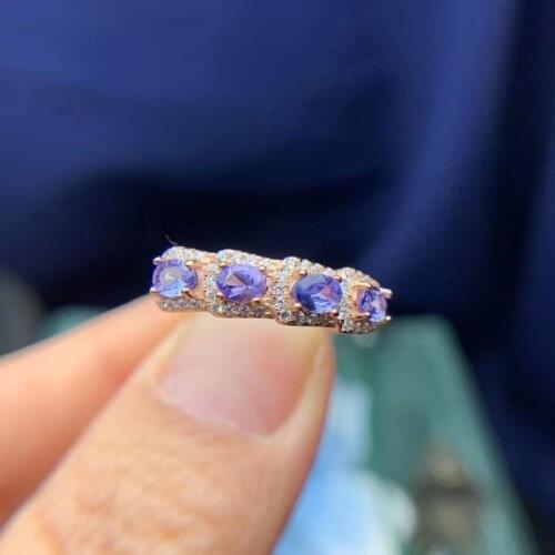 Tanzanite Ring In Sterling Silver for Women,Tanzanite Engagement Ring,Tanzanite Wedding Ring,Unique Row Tanzanite Ring