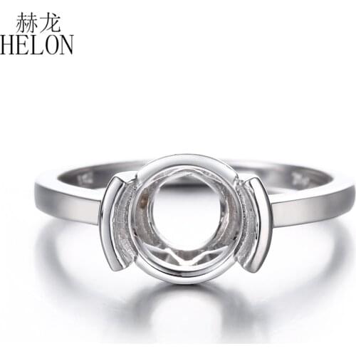 HELON Tension Set 8.5-9.5mm Round Solid 14K White Gold Solitaire Engagement Wedding Semi Mount Ring Setting Women Fine Jewelry