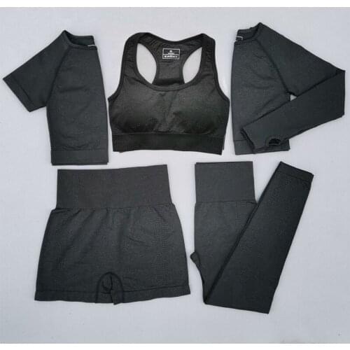 5Pcs Women Vital Seamless Yoga Set Workout Sport Wear Gym Clothing Short/Long Sleeve Crop Top High Waist Leggings Sports Suit