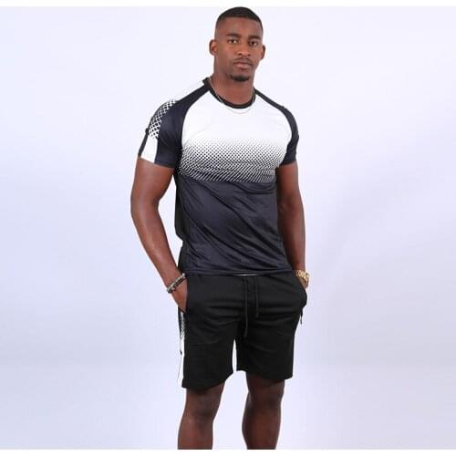Printing tracksuit men Casual fashion Slim jogging Running Gym sports suit men summer T-shirt shorts sets male