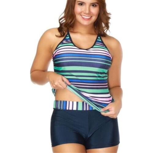 Plus size two pieces bathing suit Boyshorts Tankini vintage swimwear striped sport wear extra large swimsuit bikini big 5XL