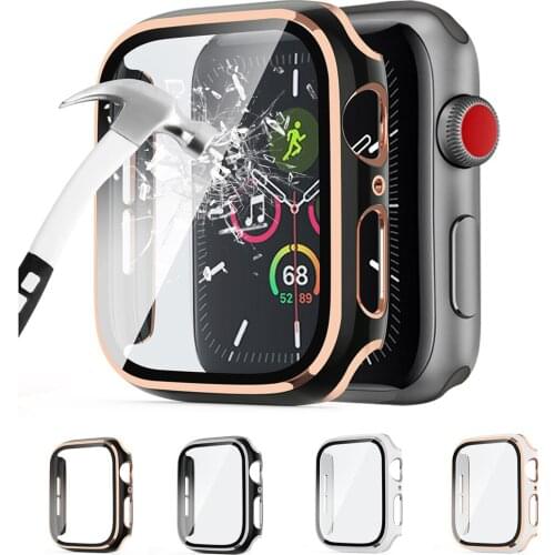Metal Case and Tempered Film Glass for Apple Watch 42mm 38mm 44mm 40mm Cover IWatch SE 6 5 4 3 2 1 Watch Protective Case Shell