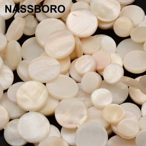 Fashion Flat Round Shape White Shells Beads Natural Beads for Jewelry Bracelets Necklaces Diy Accessories NASSBORO