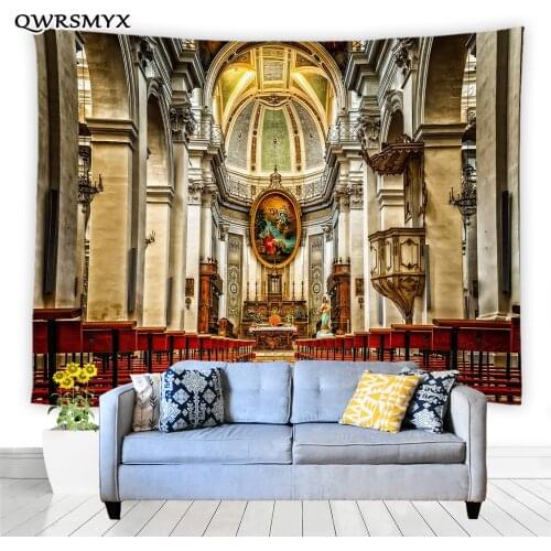 Western Architecture Cathedral Tapestry Wall Hanging Courtyard Balcony Bedroom Dorm Decor Tapestries Home Art Adornment Curtain
