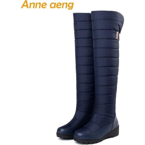 2018 New Winter Over-The-Knee Boots Middle Heel Waterproof Sexy Ladies Women Shoes Blue Down Snow Thigh High Boots Big Size
