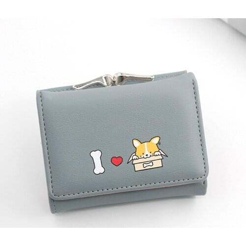 New Women Small Wallets Cartera Mujer Cute Corgi Doge Design Ladies PU Leather Female Short Money Purses With Coin Pocket