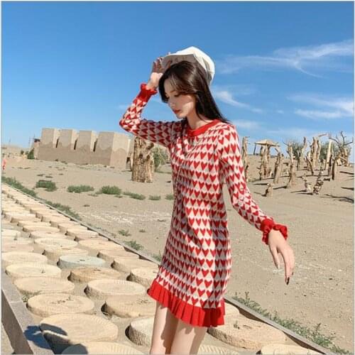 2020 Autumn Winter Knitted Cotton Sweater Dresses Women Fashion Loose O-neck Pullover Female spring Knitted Dress Z311