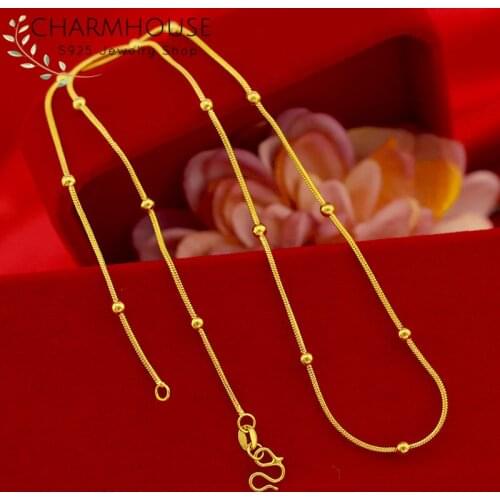Charmhouse Yellow Gold GP Chain Necklaces For Women 18 inch Bead Snake Chain Necklace Collier Choker Wedding Bridal Jewelry