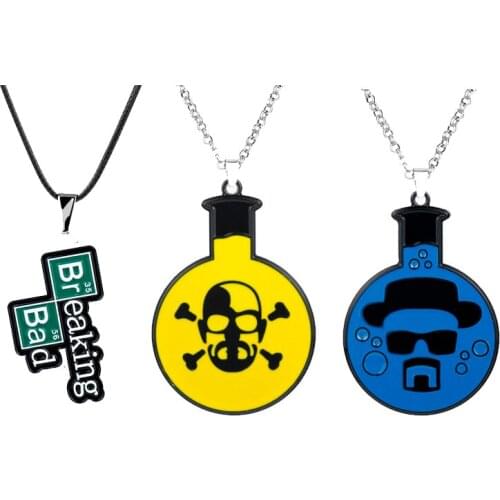 Dongsheng Breaking Bad Necklace Skull Heisenberg Chemical Symbol Br Ba Pendant & Necklaces Skeleton Necklaces for Women Men