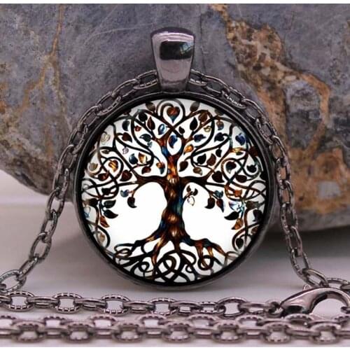 The tree of life Necklace Pendant Art tree Necklace The tree of love Cabochon Glass Jewelry Necklace Wome gift Sweater Chain