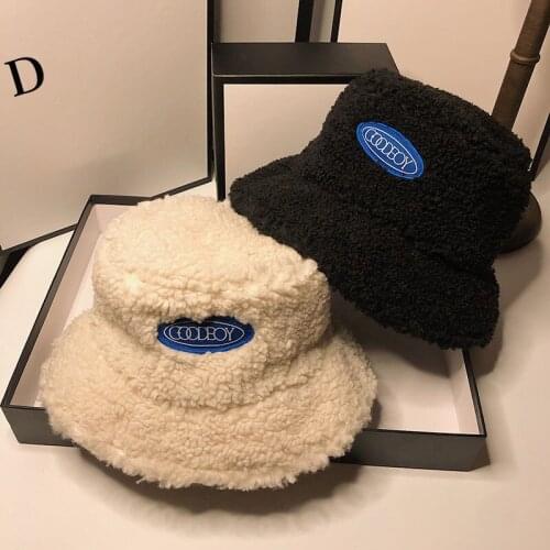 HT094 Winter Outdoor Vacation Lady Panama Black Solid Thickened Soft Warm Fishing Cap Faux Fur Bucket Hat Women