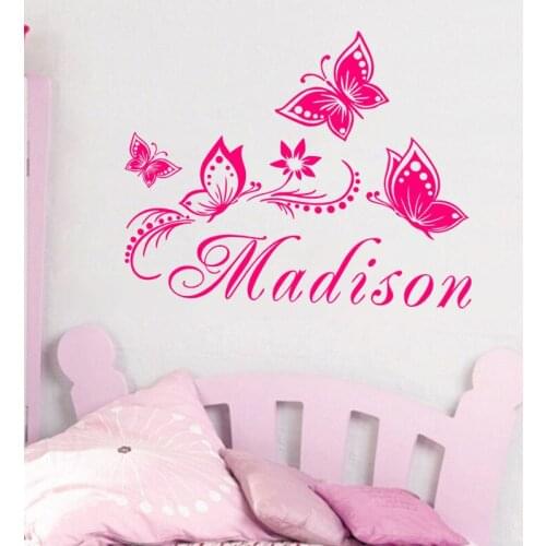 Personalized Custom Butterflies Flower Name Vinyl Wall Art Sticker Childrens Bedroom Decal Sticker Wall Decoration