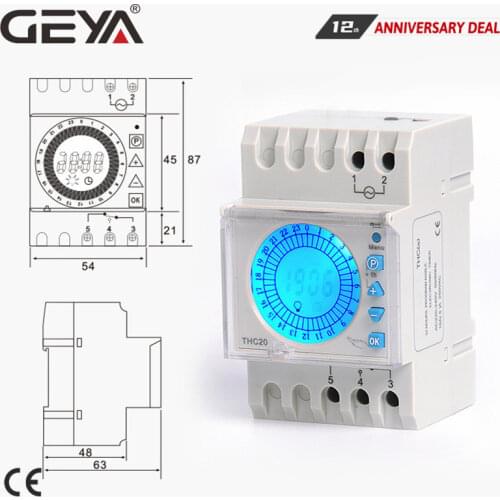 GEYA 24 Hours Programmable Time Control Switch 20A AC220V with Big LED Light Sceen Daylight Saving Timer Electronic THC-20-1C