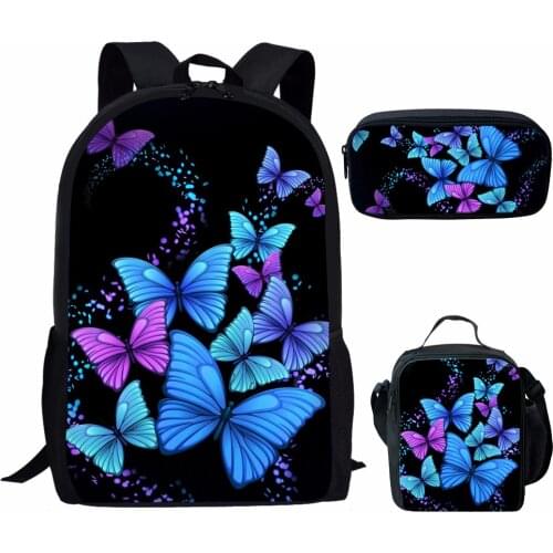 Butterfly Backpack for School Kids Girls Book Bags 3Pcs/Sets Rucksack Womens Travel Bagpack Children Schoolbags