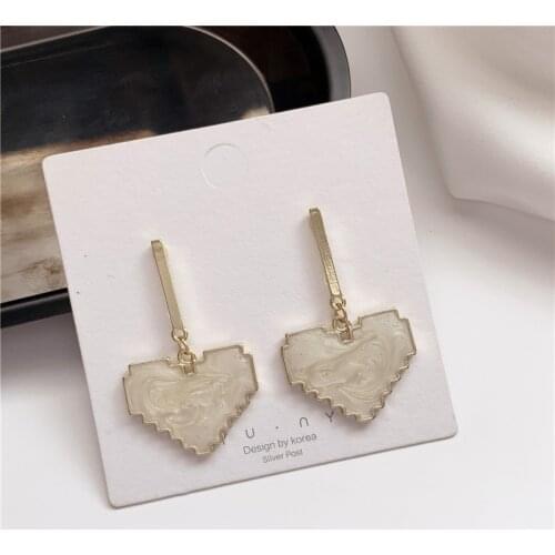 White Hearts Geometric Clip Earrings No Hole Love Simple Charm Earrings