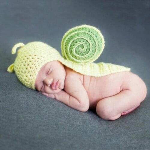 Soft Newborn Photography Props Costumes Green Snail Ladybird One Piece Hat Baby Knitted Photo Accessories Infant Outfit
