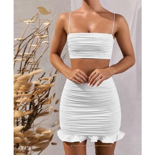 SISHION 2021 New Ruched Short Summer Dress VD1747 Two Piece Set Ruffles Mini Sexy Bodycon Party Dress