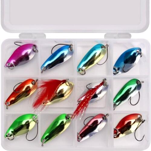 Mixed 12pcs Assorted Fishing Lure Set Metal Fishing Baits Bass Spoon Spinner with Sharp Fishing Tackles Box Accessory X588B