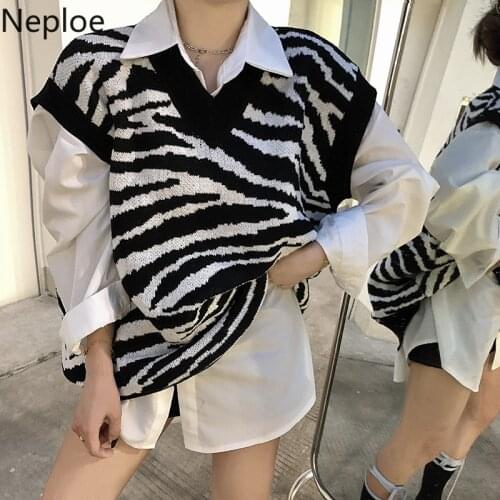 Neploe Striped Sweaters Women Oversized Tops Korean Knit Vest Pullovers Fashion Woman Tank White Shirts Female Autumn Clothes