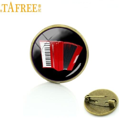 TAFREE new elegant red accordion brooches pins wholesale musical instrument badge vintage men women music lover jewelry T494