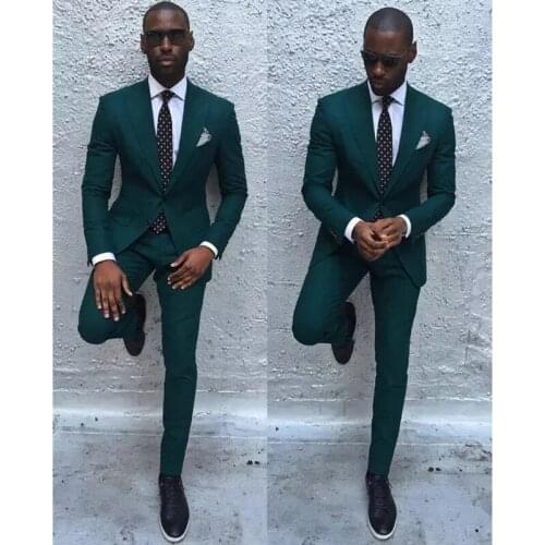 Dark Green Slim Men Suits 2020 Handsome Wedding Groomsmen Groom Tuxedos Party Prom Business 2 Piece(Jacket+Pants+Tie)