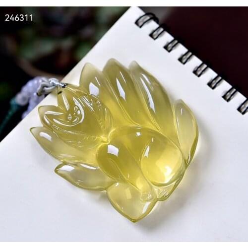 Top Natural Yellow Citrine Quartz 9 Tails Fox Carved Pendant 69*59*20mm Women Jewelry Clear Citrine Beads Necklace AAAAA